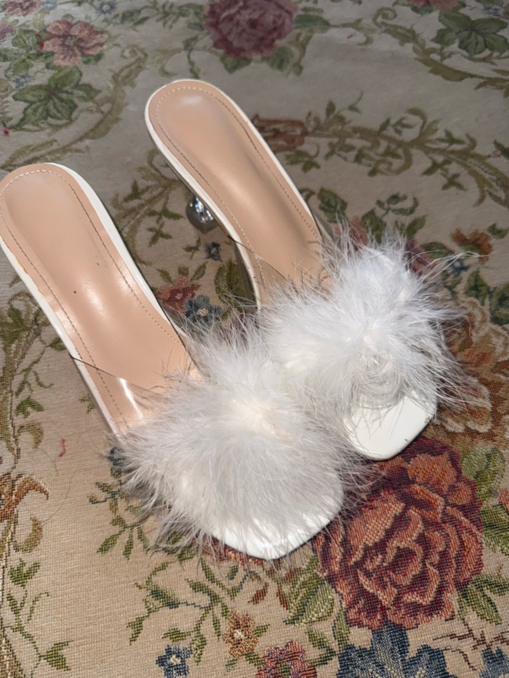 White Feathered Mule Heels - Women